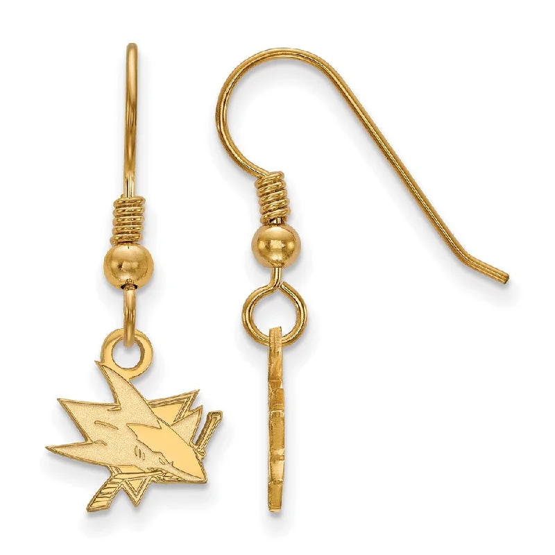 Big Earrings for Women-SS 14k Yellow Gold Plated NHL San Jose Sharks XS Dangle Earrings