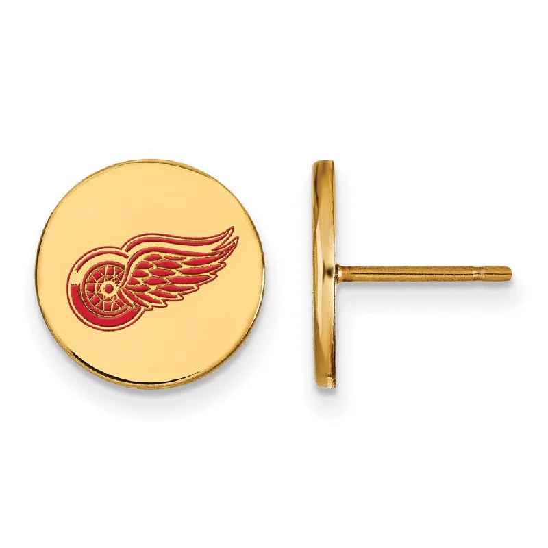 Dainty Silver Earrings-SS 14k Yellow Gold Plated NHL Red Wings SM Enamel Post Earrings