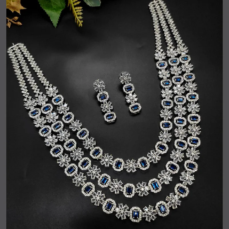 Silver Chain Necklaces-Aamrapali Silver Plated AD Necklace Set