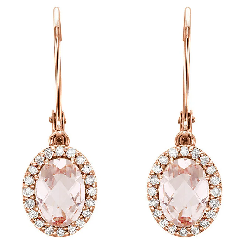 Modern Stud Earrings-7 x 23mm 14k Rose Gold Morganite & 1/5 CTW (G-I, I1) Diamond Earrings