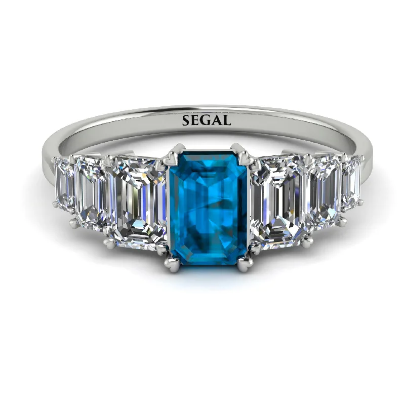 Men’s Statement Rings-Emerald Cut Blue Topaz Geometrical Ring - Briella No. 503