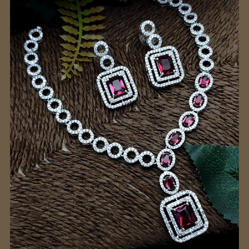 Sparkling Crystal Necklaces-Aamrapali Silver Plated AD Necklace Set