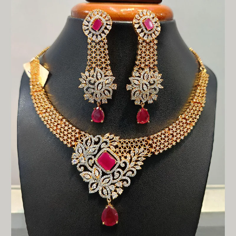 High-Quality Silver Necklaces-Jain Jewellers  Gold Plated  AD Necklace Set