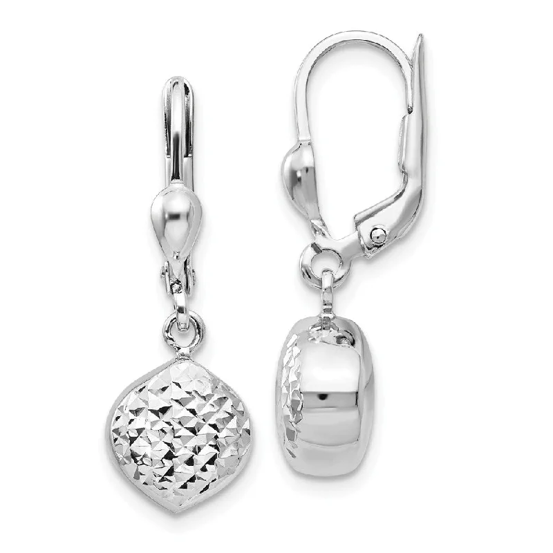 Unique Gold Earrings-Diamond Cut Dangle Charm Lever Back Earrings in 14k White Gold