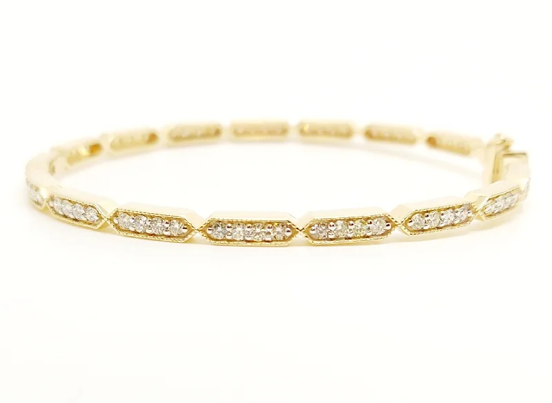 Stylish Bangles for Weddings-Diamond Bangle  In 14kYellow Gold