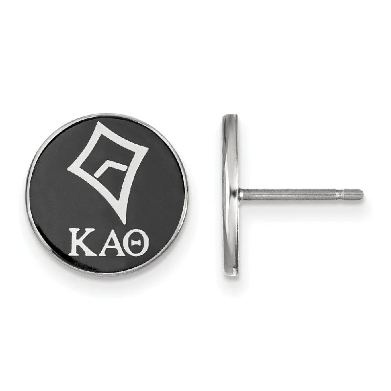 Elegant Silver Earrings-Sterling Silver Kappa Alpha Theta Black Enamel Kite Post Earrings