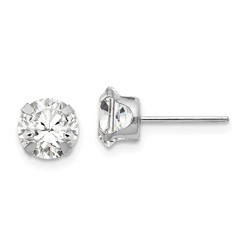 Large Dangle Earrings-6.5mm Round Cubic Zirconia Stud Earrings in 14k White Gold