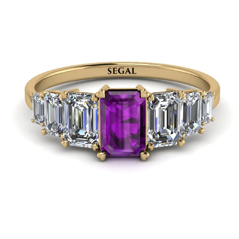 Elegant Wedding Bands-Emerald Cut Amethyst Geometrical Ring - Briella No. 301