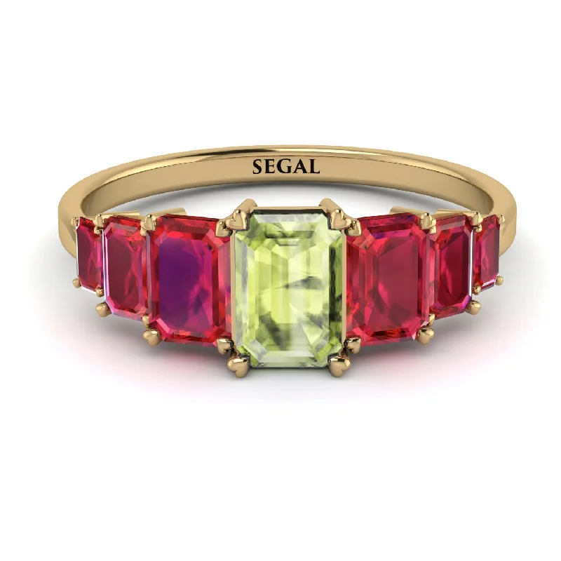 Large Gemstone Rings-Emerald Cut Peridot Geometrical Ring - Briella No. 710