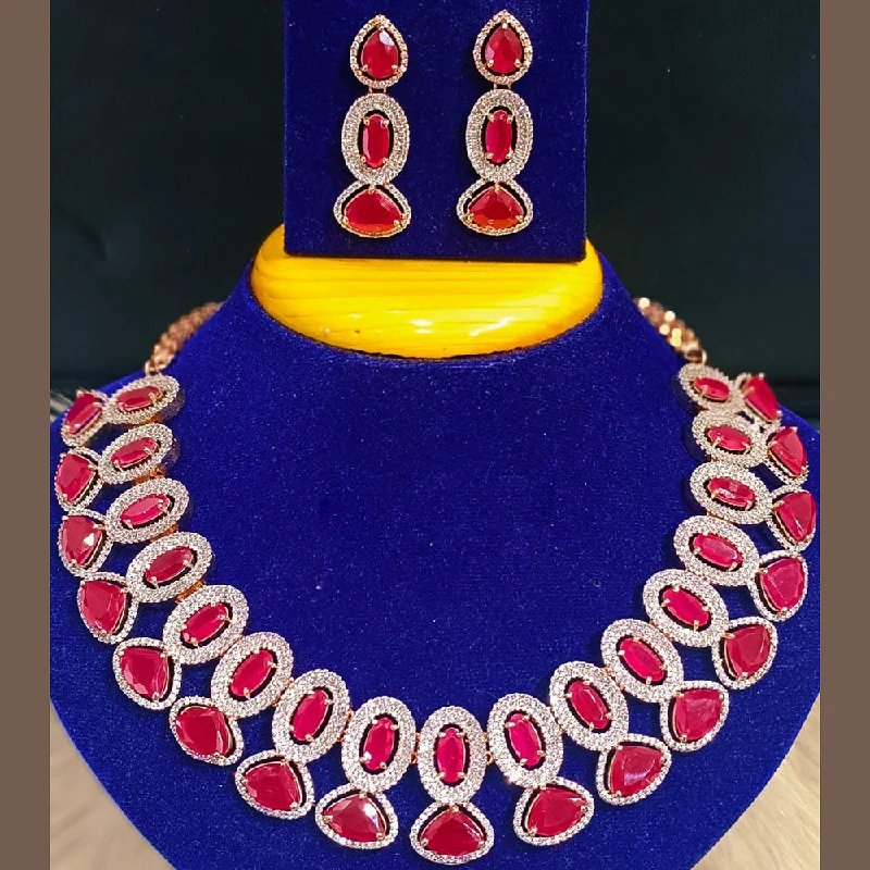 Beautiful Sapphire Necklaces-Jain Jewellers Rose Gold Plated AD Stone  Necklace Set