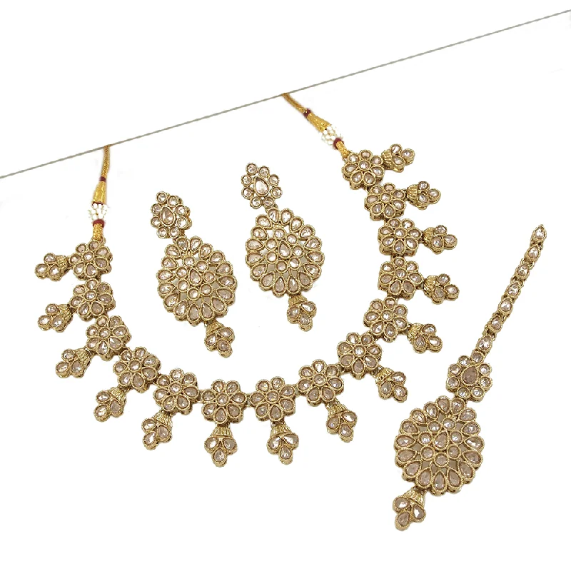 Customizable Gold Necklaces-Mangalmani Jewels Gold Plated Crystal Stone And Beads Necklace Set