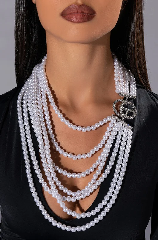 Classic Silver Chain Necklaces-COCO LAYERED PEARL NECKLACE