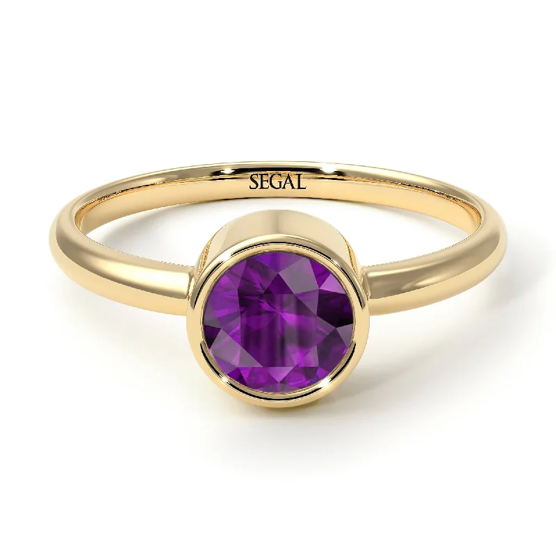 Custom Wedding Rings-Solitaire Bezel Amethyst Ring - Emerson No. 301