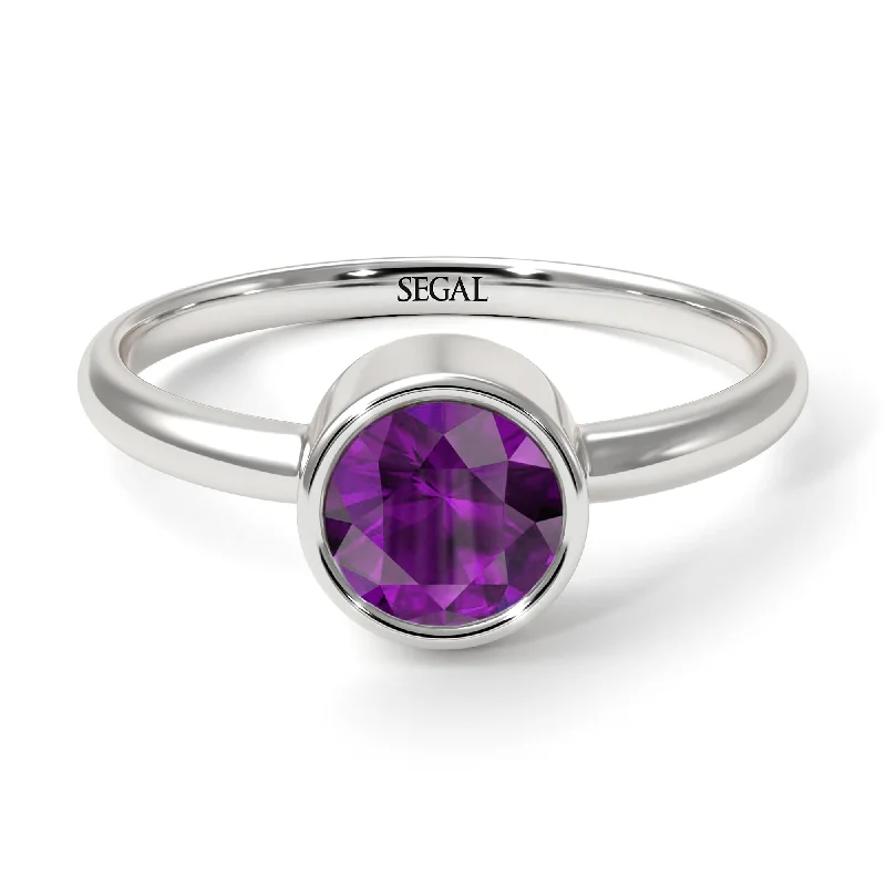 Simple Solitaire Rings-Solitaire Bezel Amethyst Ring - Emerson No. 303