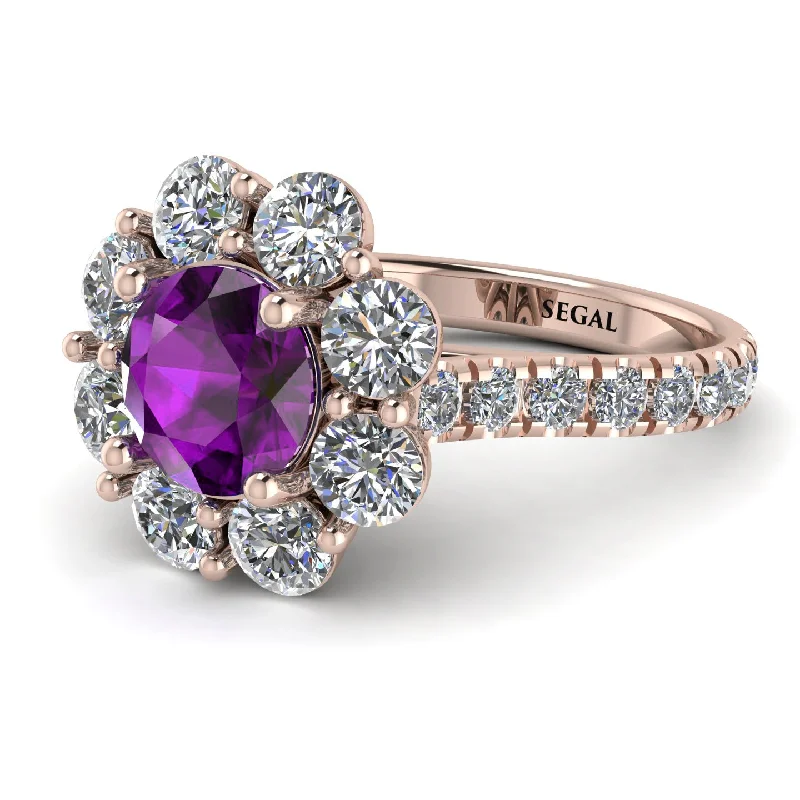 Bold Silver Rings-Glamorous Amethyst Halo Engagement Ring - Amaya No. 302