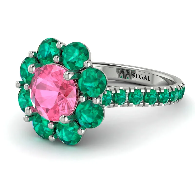 Classic Diamond Rings-Glamorous Pink Moissanite Halo Engagement Ring - Amaya No. 806