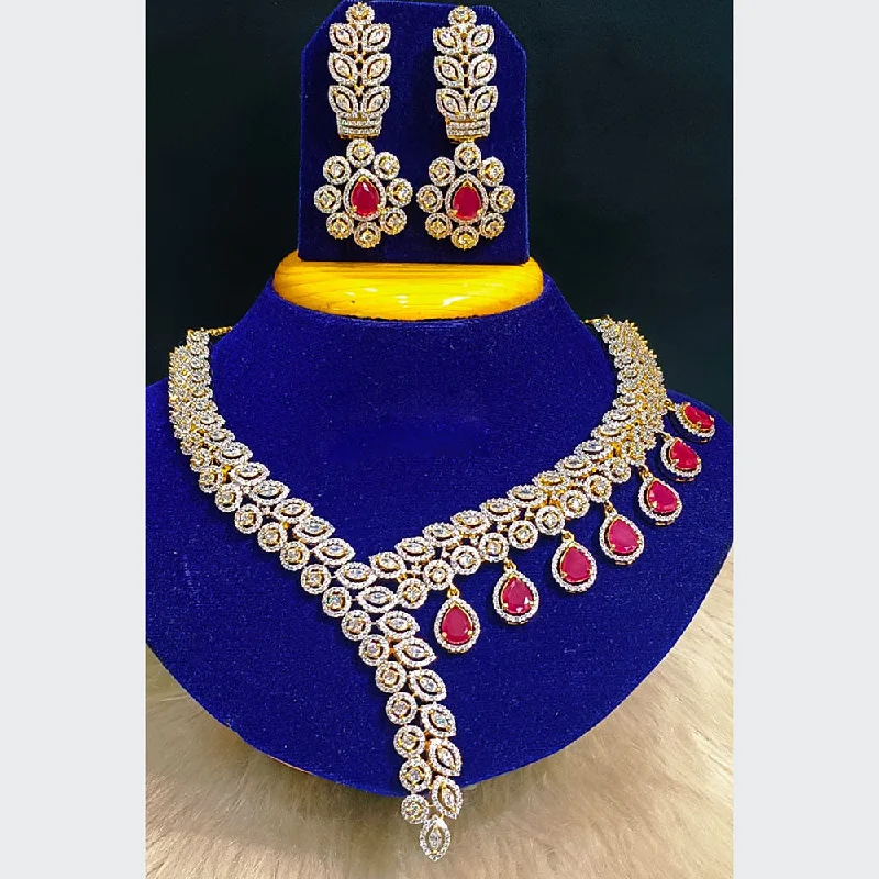 Classic Diamond Necklaces-Jain Jewellers Gold Plated AD Stone  Necklace Set