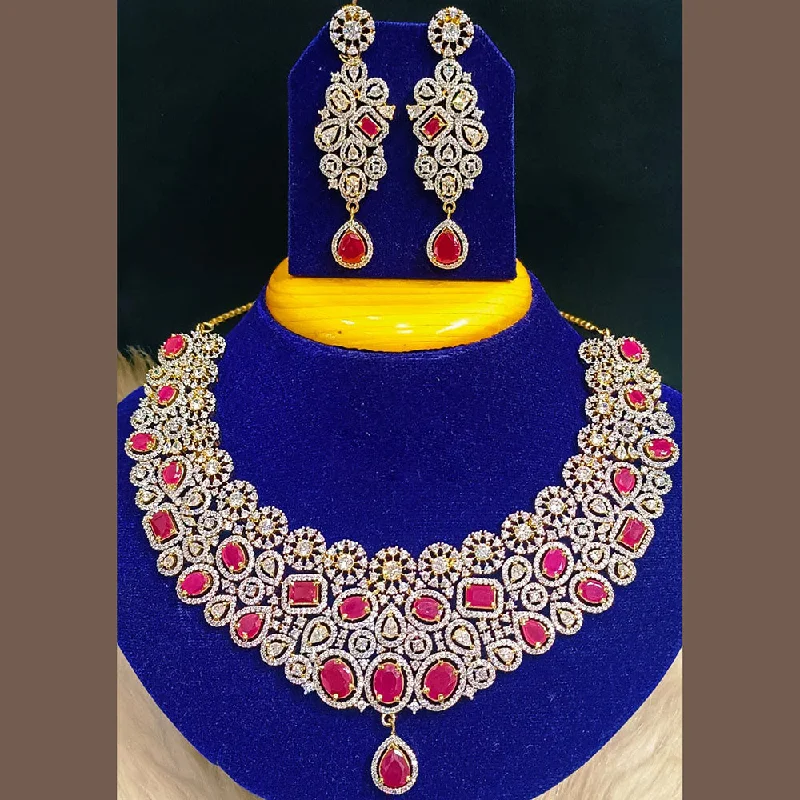 Colorful Crystal Necklaces-Jain Jewellers Gold Plated AD Stone Choker Necklace Set