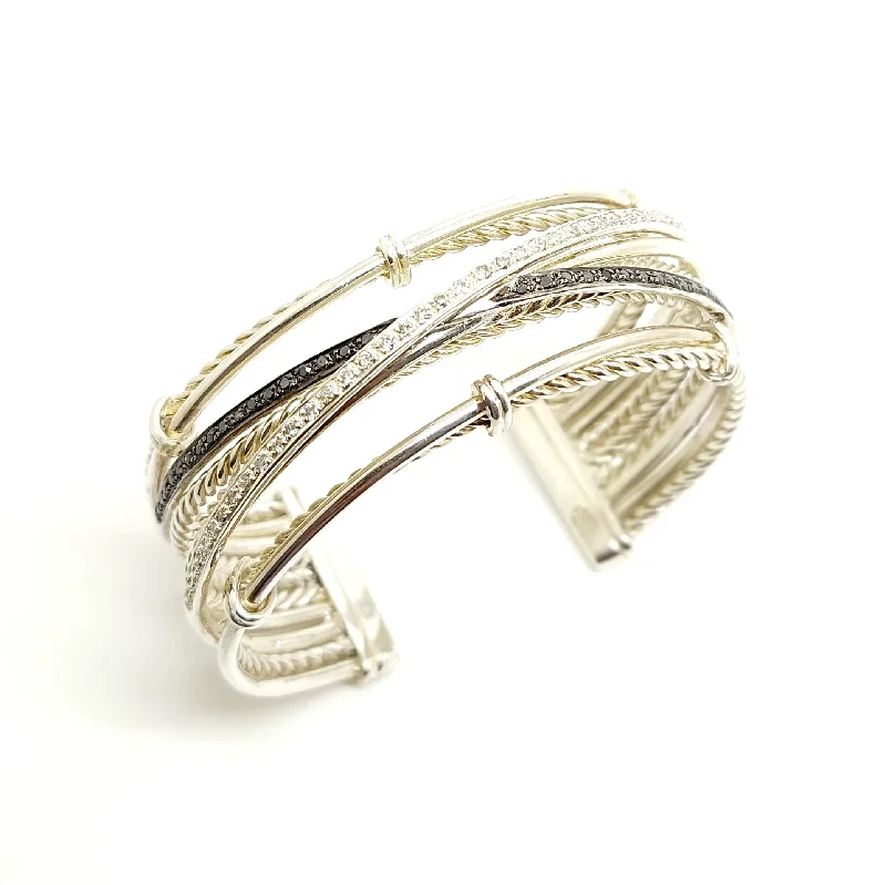 Elegant Stackable Gold Bangles-BLACK AND WHITE DIAMOND INTERTWINED BANGLE