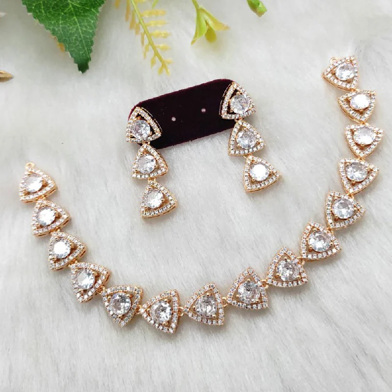 Luxury Diamond Necklaces for Weddings-Aamrapali Rose Gold Plated AD Necklace Set