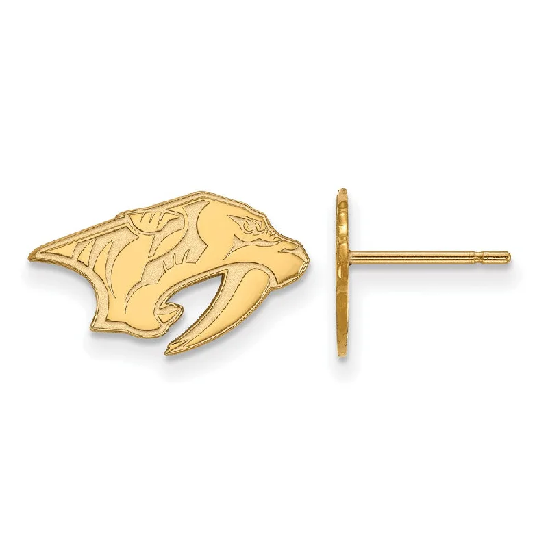 Custom Made Earrings-SS 14k Yellow Gold Plated NHL Nashville Predators XS Post Earrings