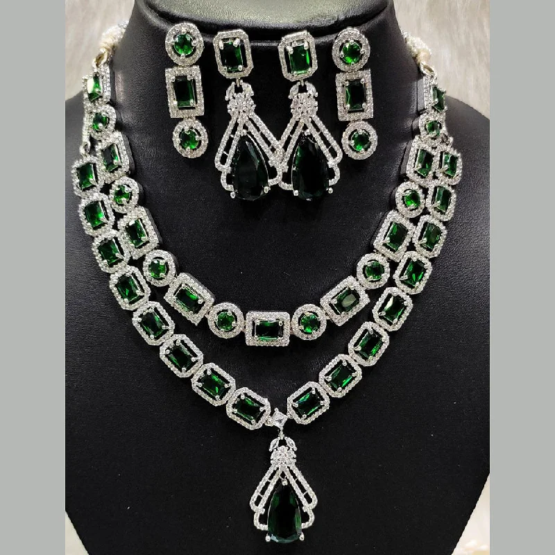 Custom Diamond Necklaces-Aamrapali Silver  Plated AD Necklace Set