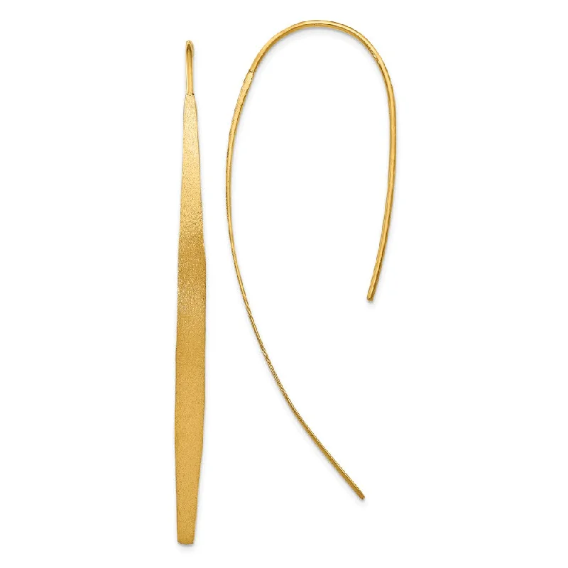 Long Drop Earrings-Brushed Curved Bar Threader Earrings in Yellow Gold Tone Silver, 55mm