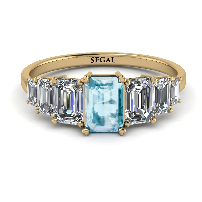 Trendy Engagement Rings-Emerald Cut Aquamarine Geometrical Ring - Briella No. 401