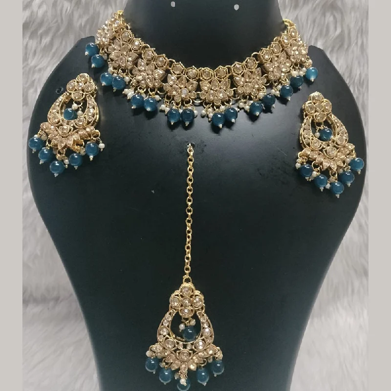 Romantic Crystal Necklaces-Kumavat Jewels Gold Plated Crystal Stone And Pearls Choker Necklace Set