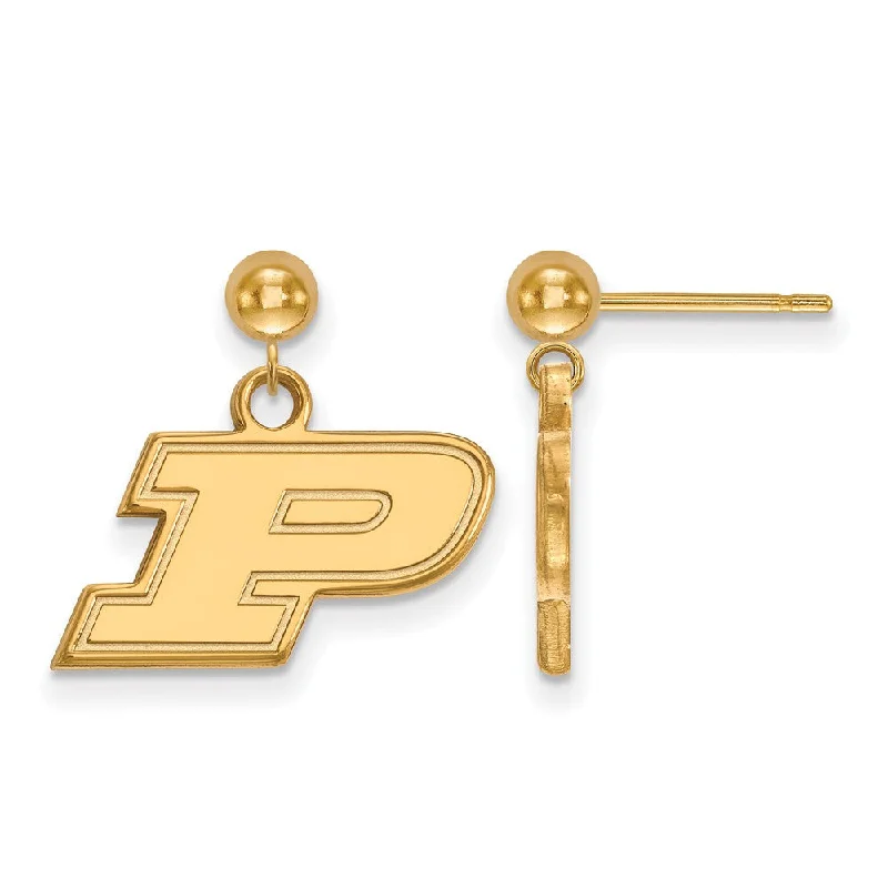 Sparkling Crystal Earrings-14k Yellow Gold Purdue Initial P Ball Dangle Earrings