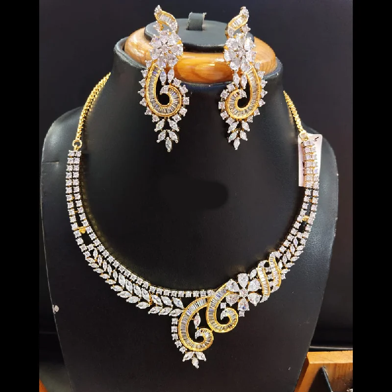 Sparkling Silver Pendant Necklaces-Jain Jewellers Gold Plated AD Necklace Set