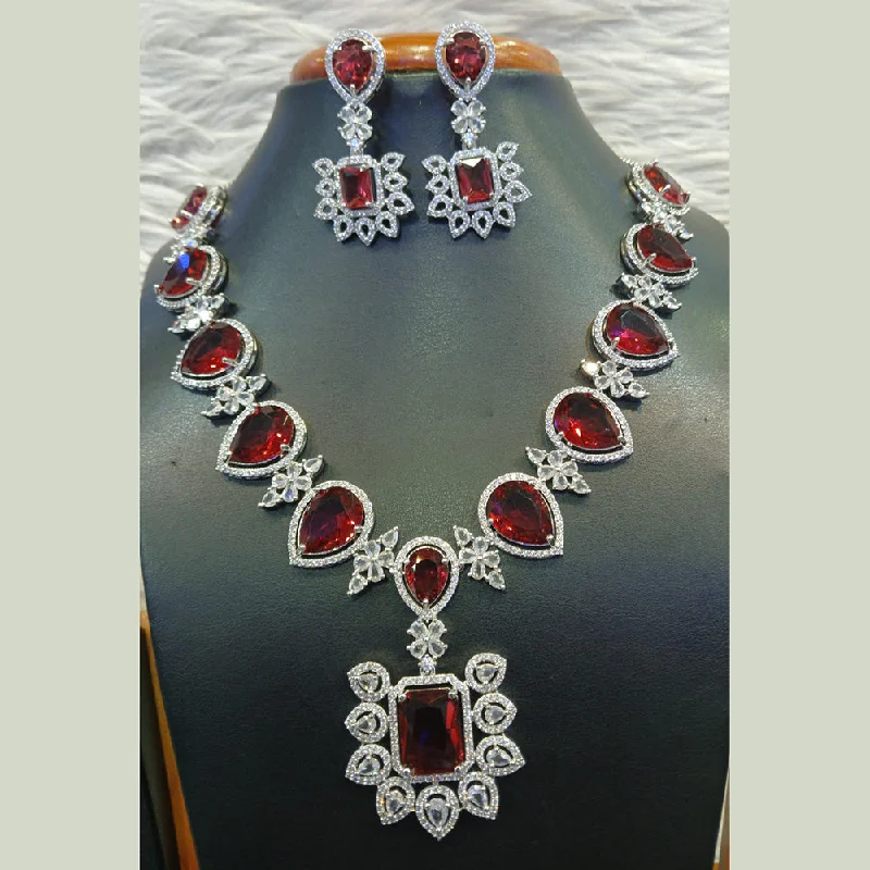 Elegant Pearl Necklaces-Jain Jewellers Silver Plated AD Necklace Set