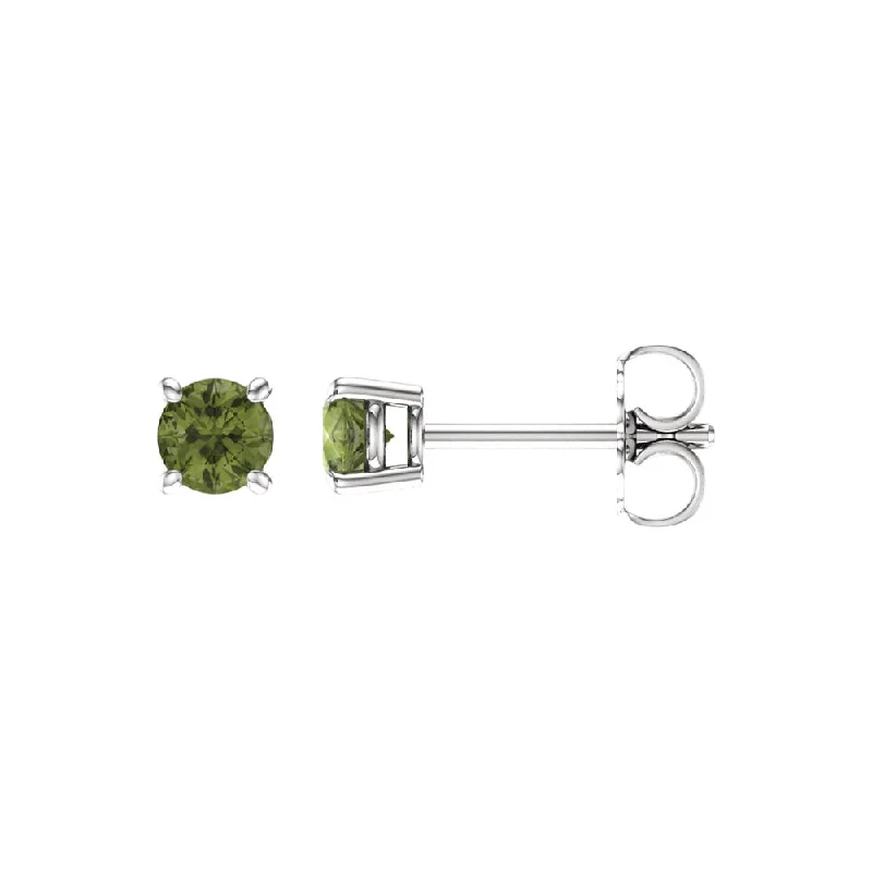 Colorful Gemstone Earrings-4mm Round Peridot Stud Earrings in 14k White Gold