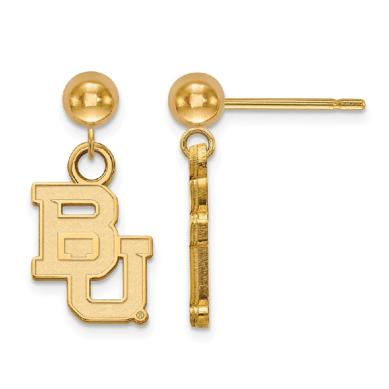 Pearl Stud Earrings-14k Gold Plated Silver Baylor University Ball Dangle Earrings