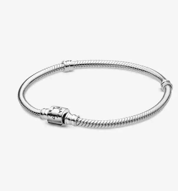 Fashionable Silver Tennis Bracelets-Pandora Moments Barrel Clasp Snake Chain Bracelet