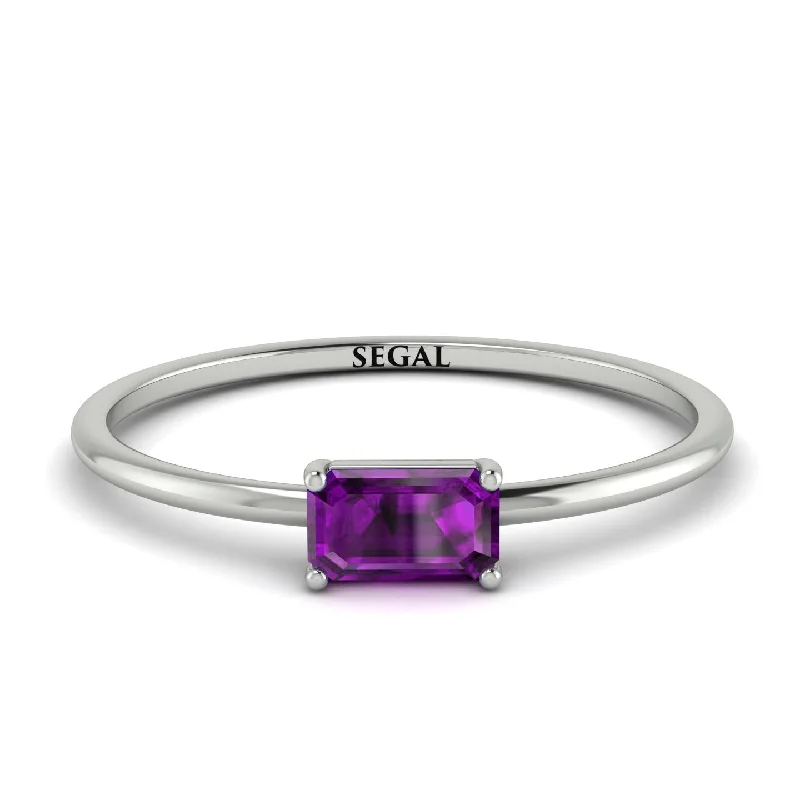 Wedding Ring Sets-Minimalist Emerald Cut Amethyst Ring - Isla No. 303