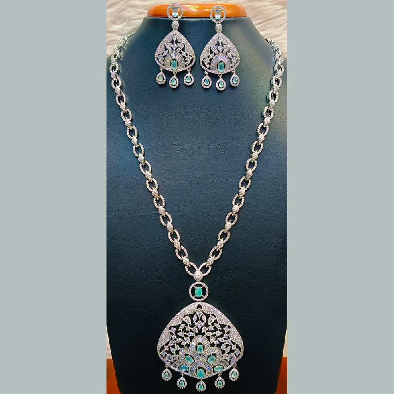 Unique Pendant Necklaces-Jain Jewellers Silver Plated  AD Long  Necklace Set