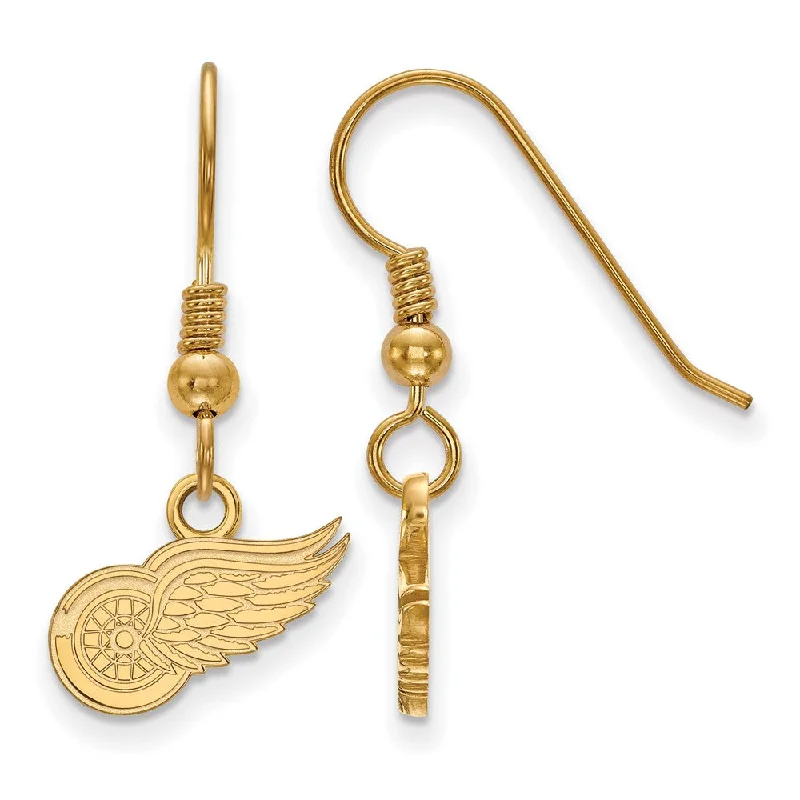 Pearls and Gold Earrings-SS 14k Yellow Gold Plated NHL Detroit Red Wings XS Dangle Earrings