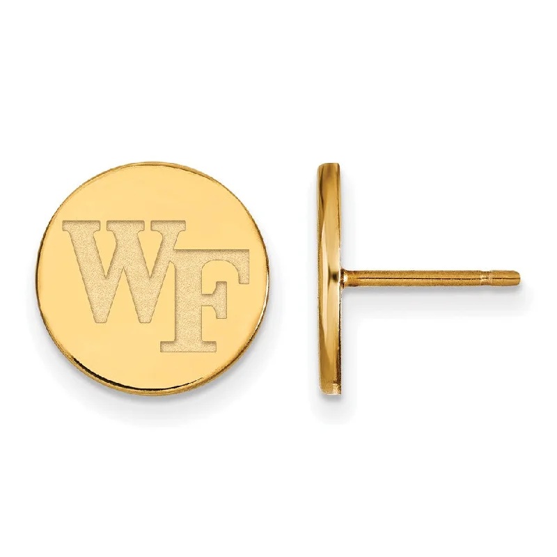 Stunning Gemstone Earrings-14k Gold Plated Silver Wake Forest University Small Disc Earrings