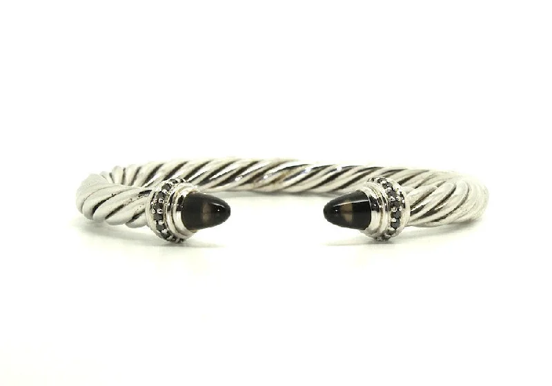 Customizable Bangles-Twisted Rope Wire Bangle-smoky Topaz & Black Diamond(8mm)