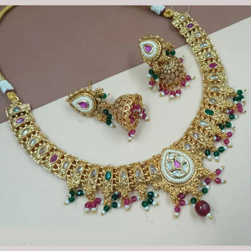 Pearl and Diamond Necklaces-Padmawati Bangles Gold Plated Crystal Stone And Pearls Necklace Set