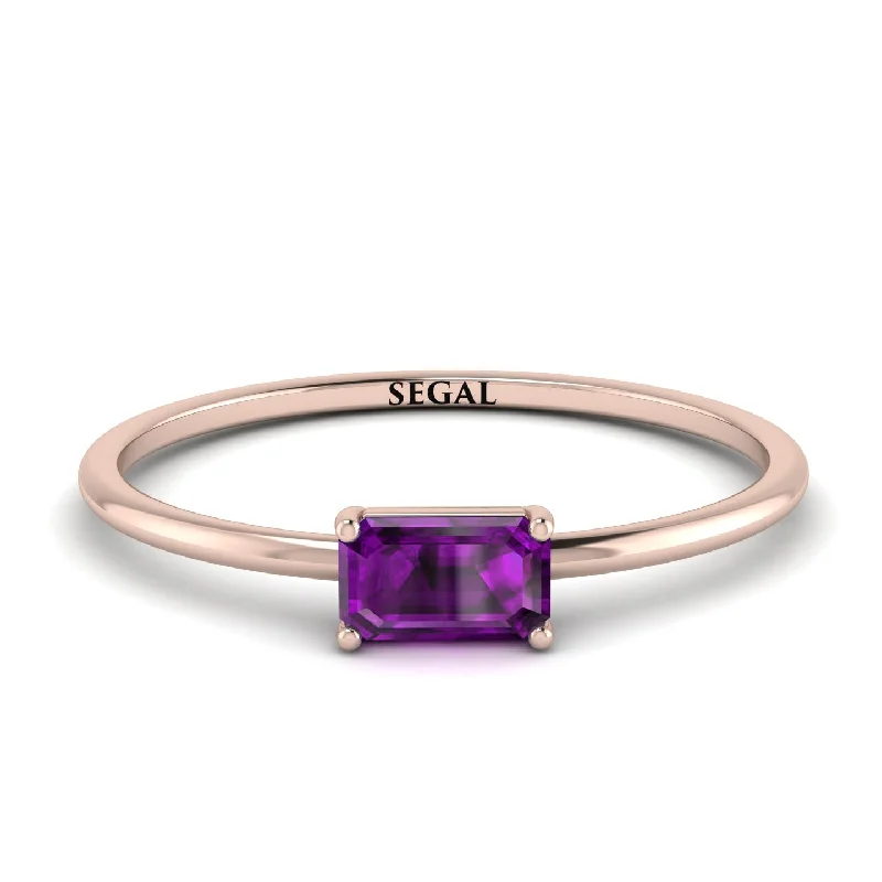 Modern Diamond Rings-Minimalist Emerald Cut Amethyst Ring - Isla No. 302