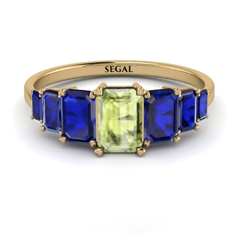 Elegant Engagement Rings-Emerald Cut Peridot Geometrical Ring - Briella No. 713