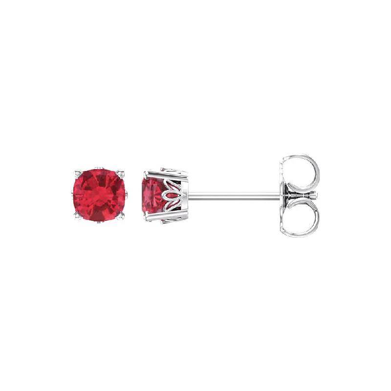 Classic Gemstone Earrings-4mm Cushion Lab Created Ruby 14k White Gold Stud Earrings