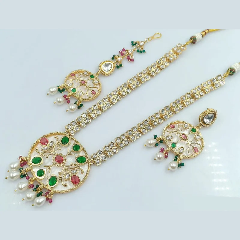 Long Gold Chain Necklaces-Rani Sati Jewels Gold Plated Kundan And Reverse AD Necklace Set