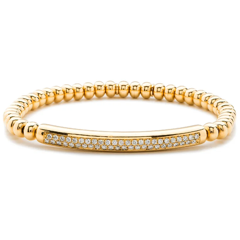 Trendy Crystal Bracelets-Hulchi Belluni Bracelet Pave Diamond ID Bar Yellow Gold Stretch Stackable