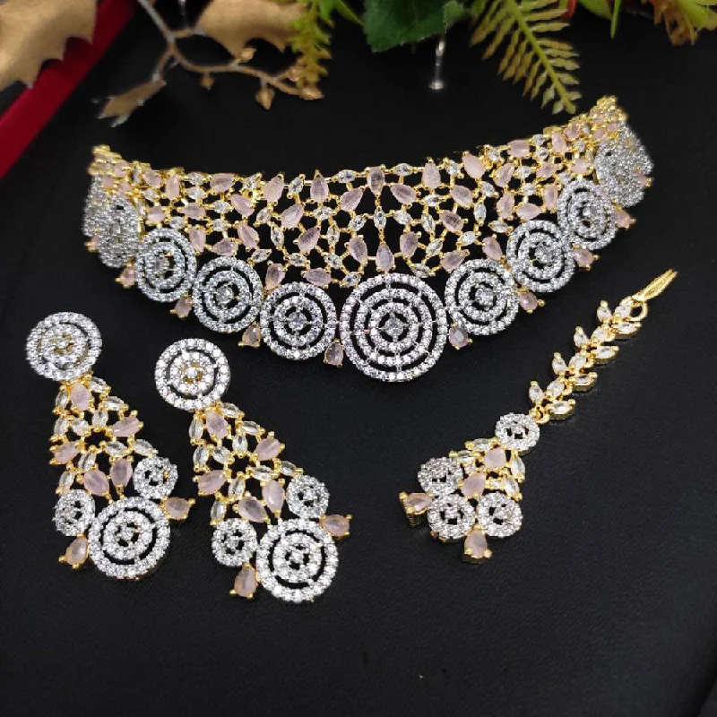 Stylish Gold Necklaces-Aamrapali Gold Plated AD Choker Necklace Set