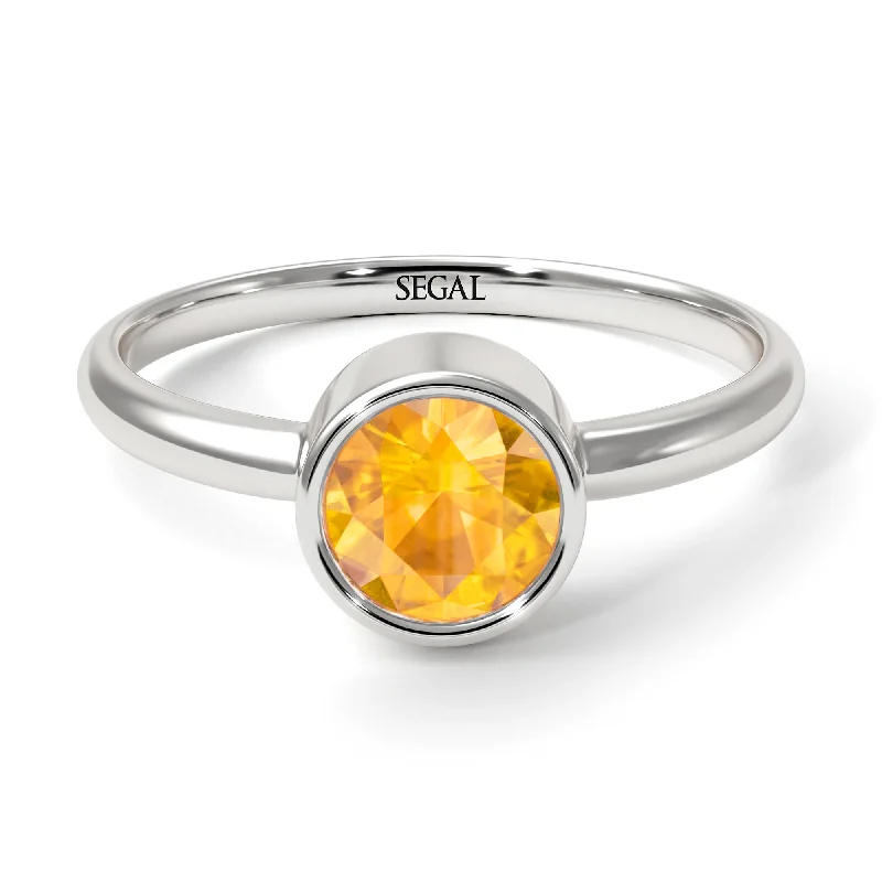 Personalized Silver Rings-Solitaire Bezel Yellow Diamond Ring - Emerson No. 1003