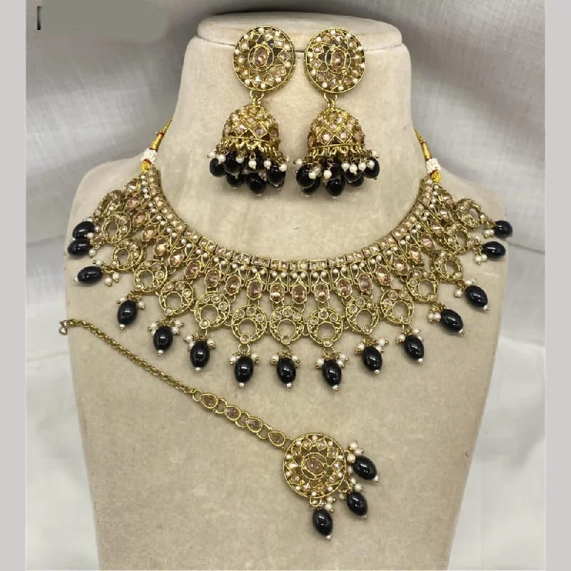 Layered Necklaces for Women-Amoliya Jewels Gold Plated Crystal Stone And Pearls Necklace Set