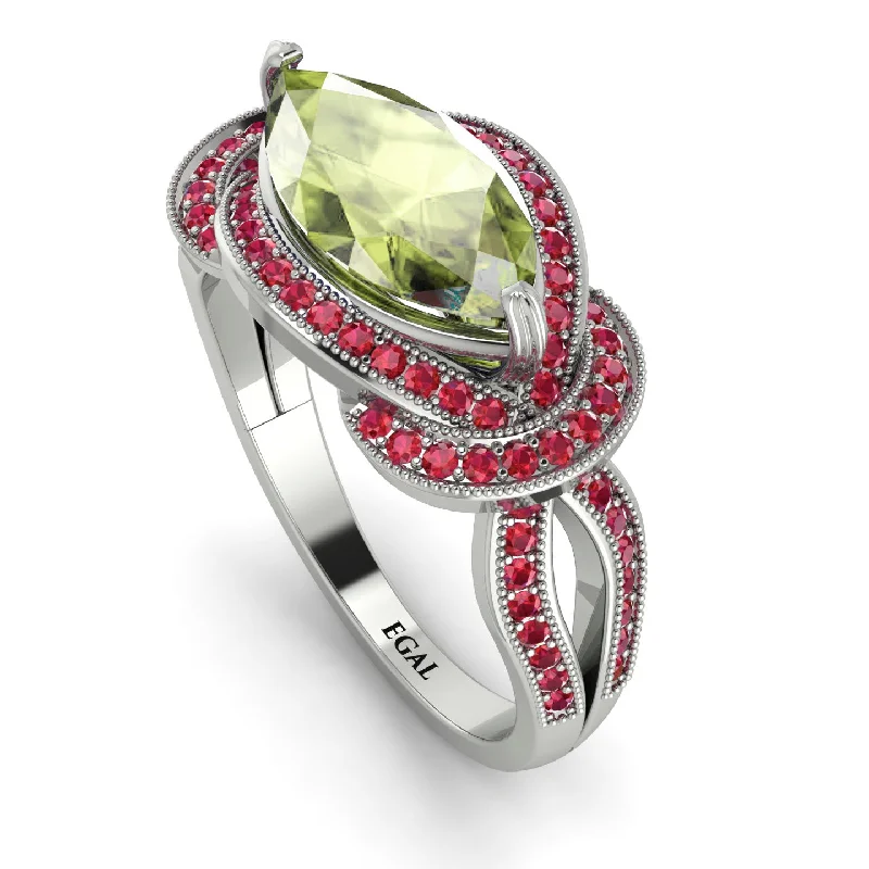 Designer Wedding Ring Sets-Milgrain Marquise Peridot Engagement Ring - Marley No. 712